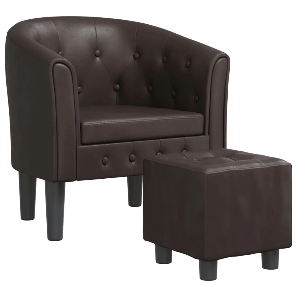 Tub Chair with Footstool Brown Faux Leather 356465