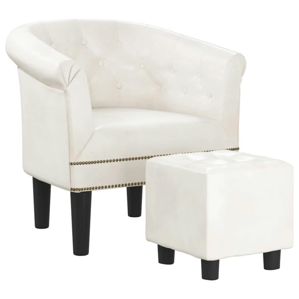 Tub Chair with Footstool White Faux Leather 356503