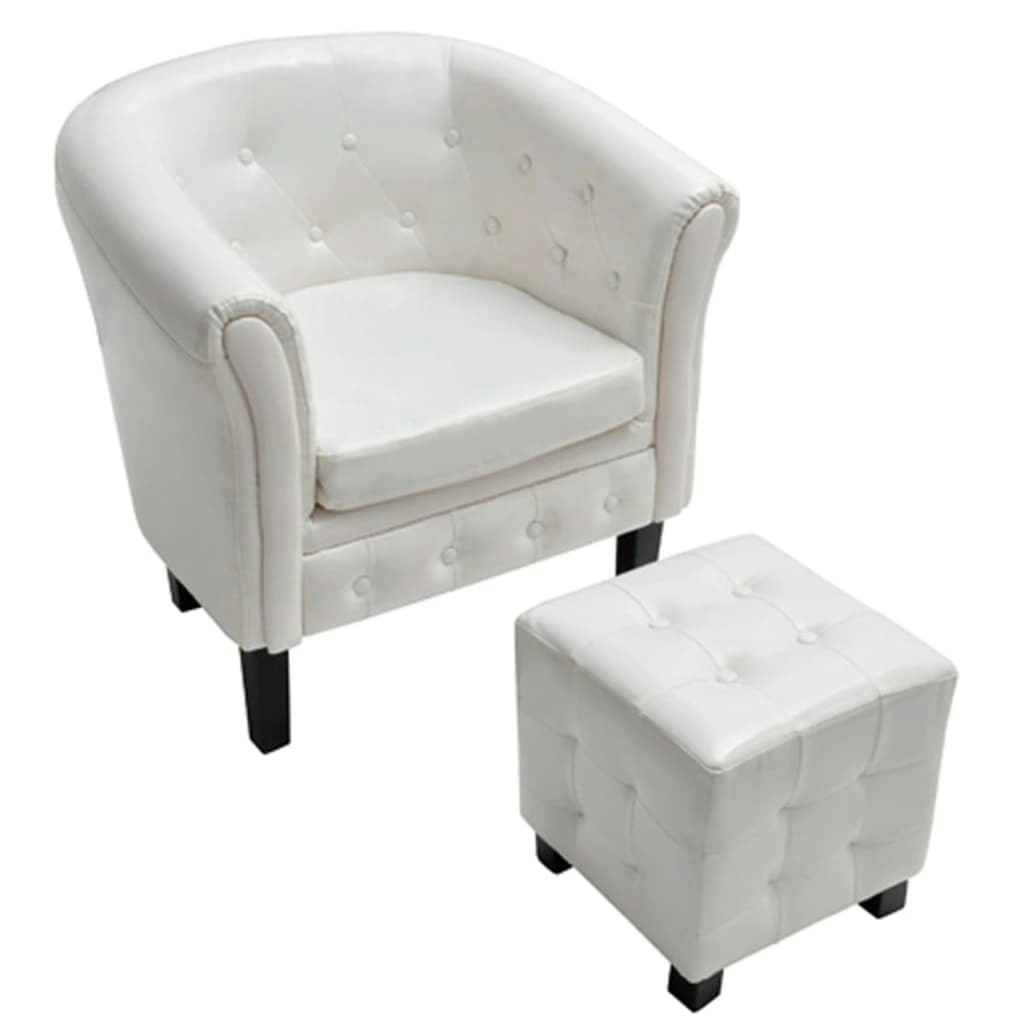 Tub Chair with Footstool White Faux Leather 60711