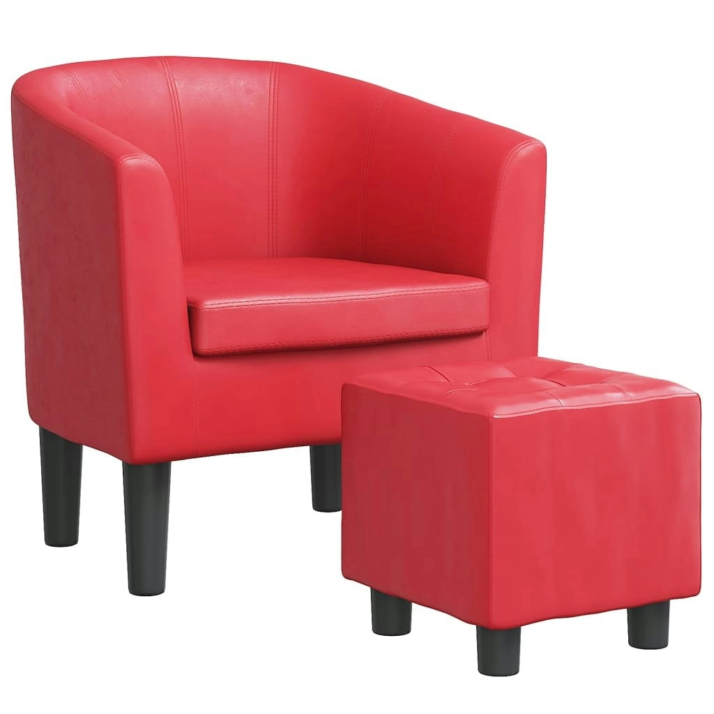 Tub Chair with Footstool Red Faux Leather 356496