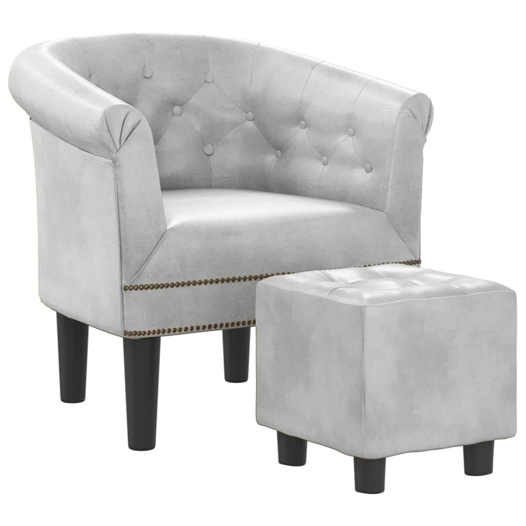 Tub Chair with Footstool Silver Faux Leather 356502