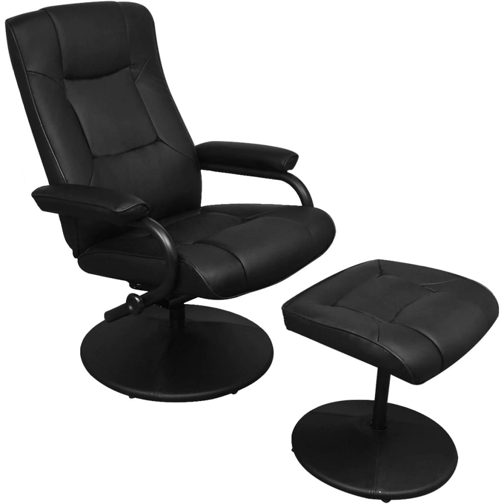 TV Armchair with Footstool Black Faux Leather 241535