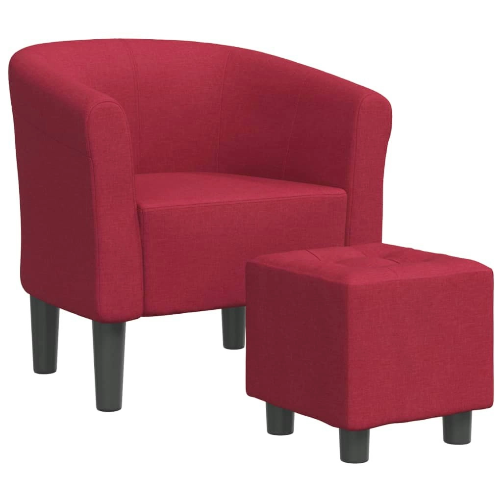 Tub Chair with Footstool Wine Red Fabric 356434