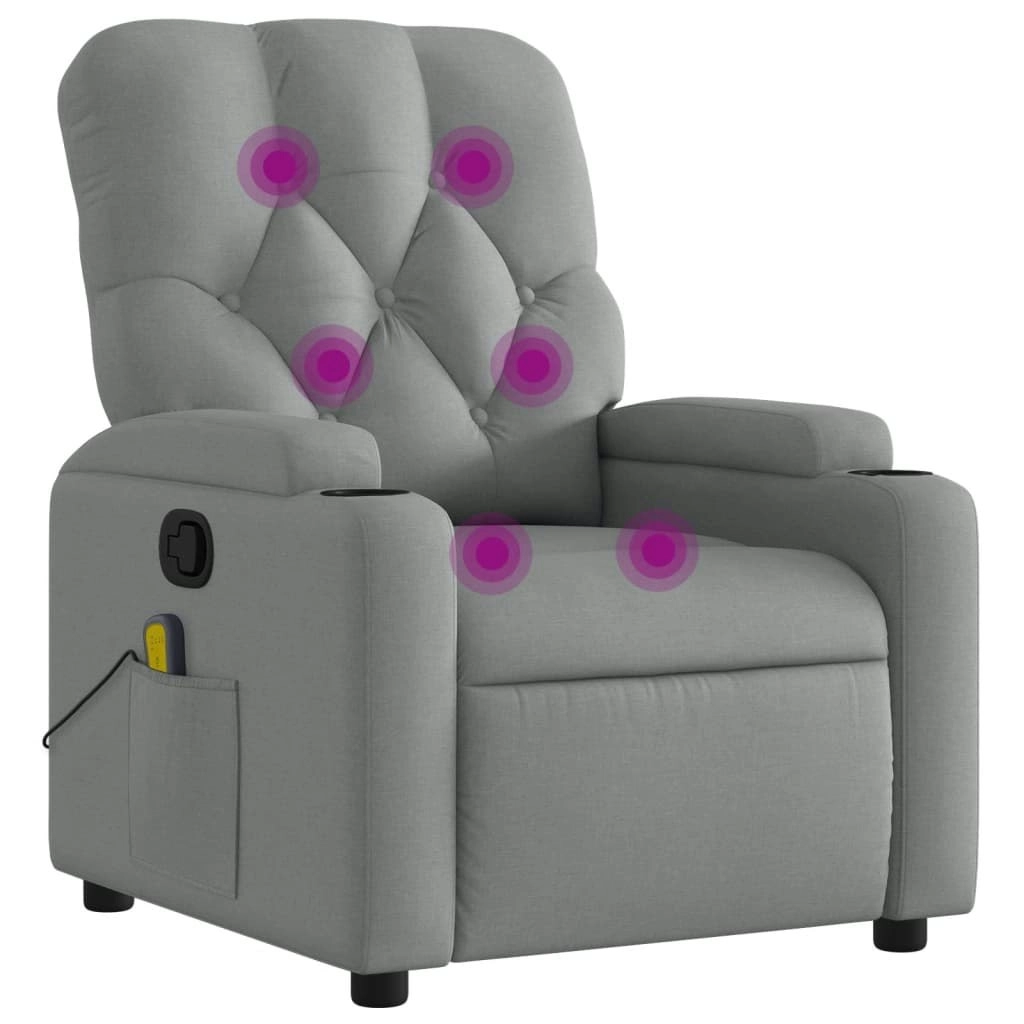 Massage Recliner Chair Light Grey Fabric 3205664