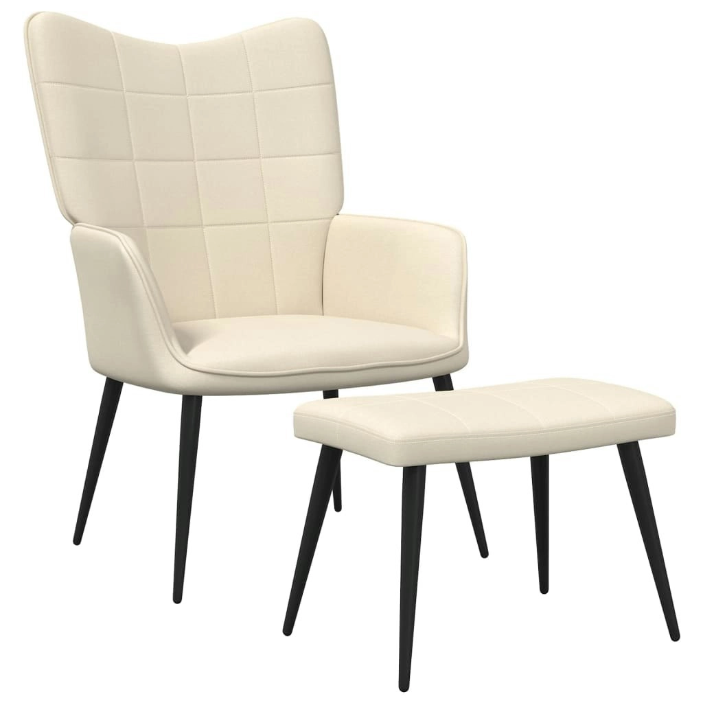 Relaxing Chair with a Stool Cream Fabric 327954