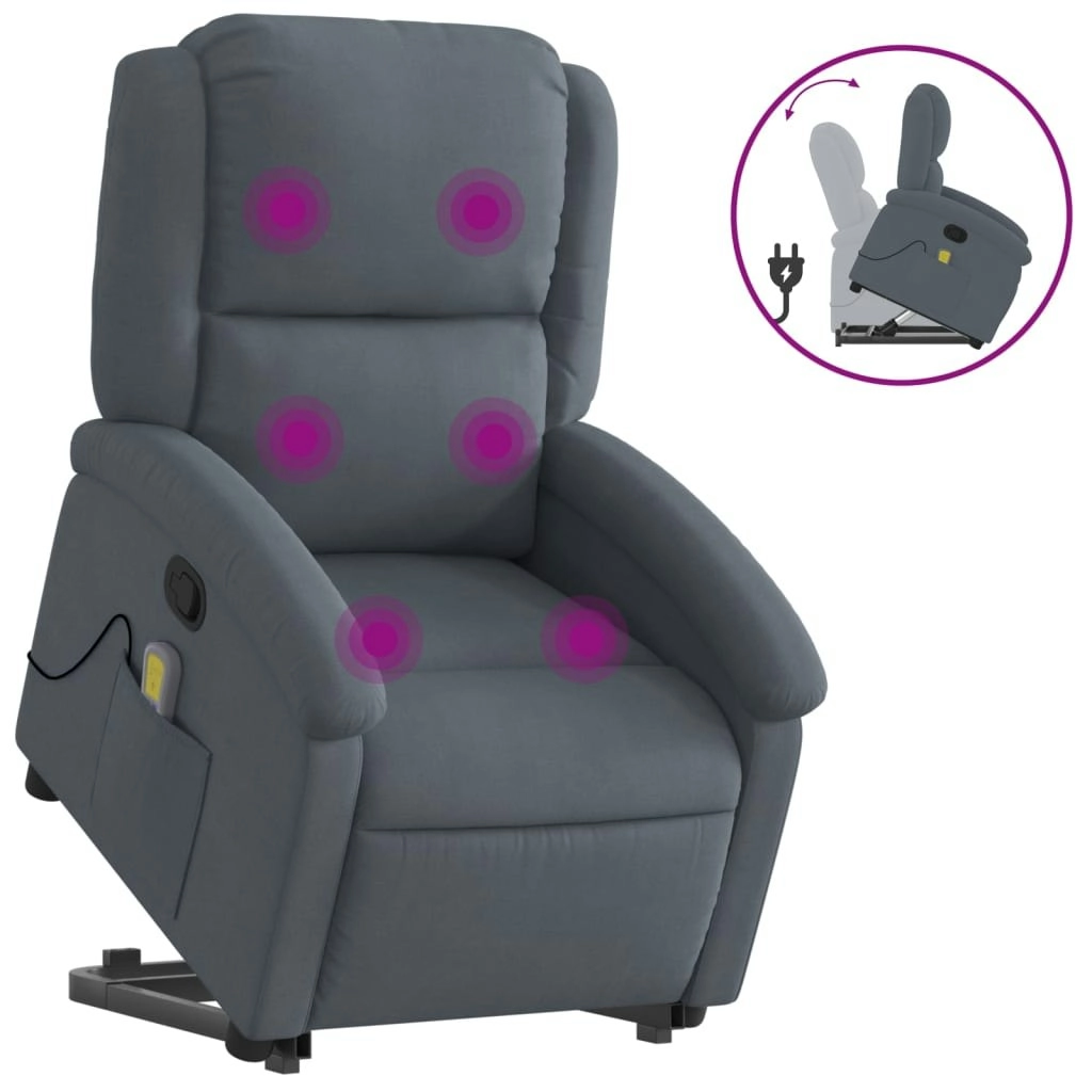 Stand up Massage Recliner Chair Dark Grey Velvet 3205502