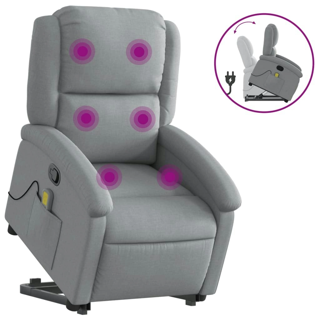 Stand up Massage Recliner Chair Light Grey Fabric 3205432