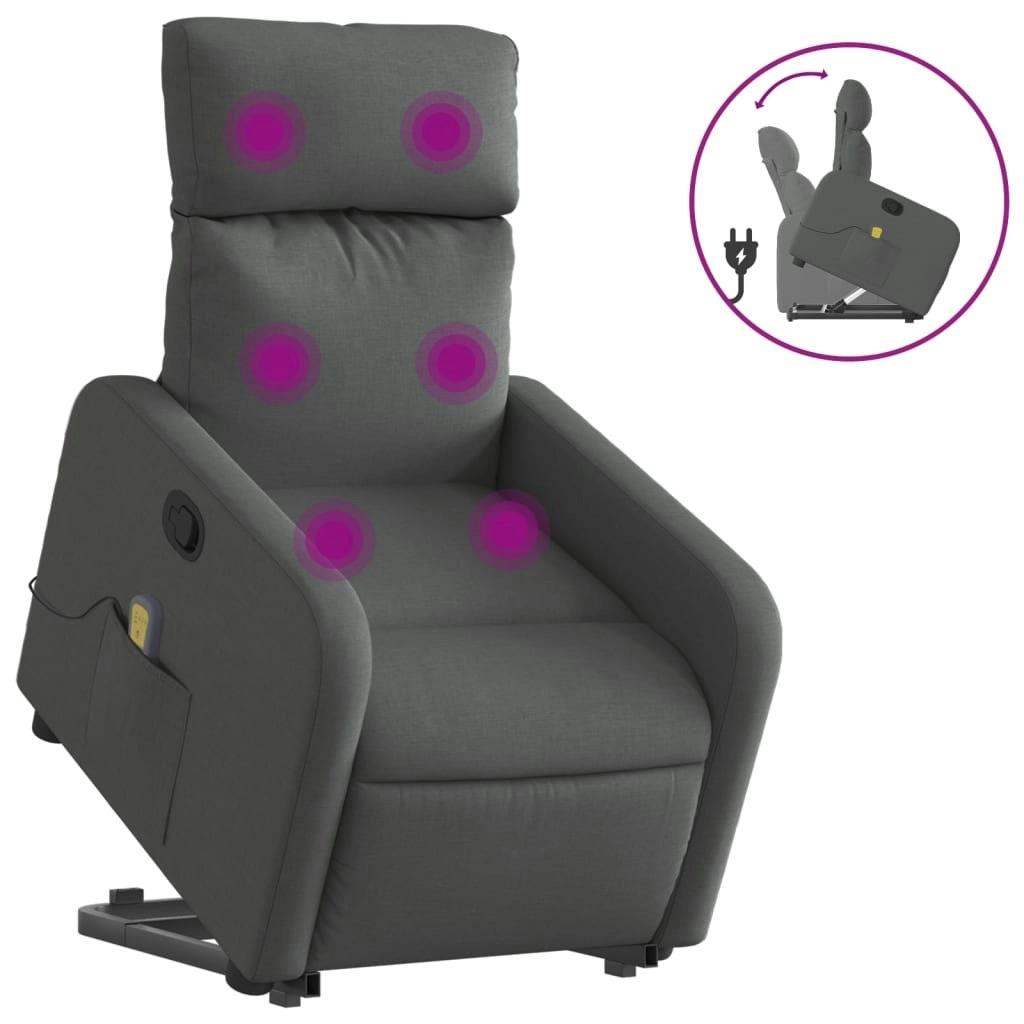 Stand up Massage Recliner Chair Dark Grey Fabric 3206870