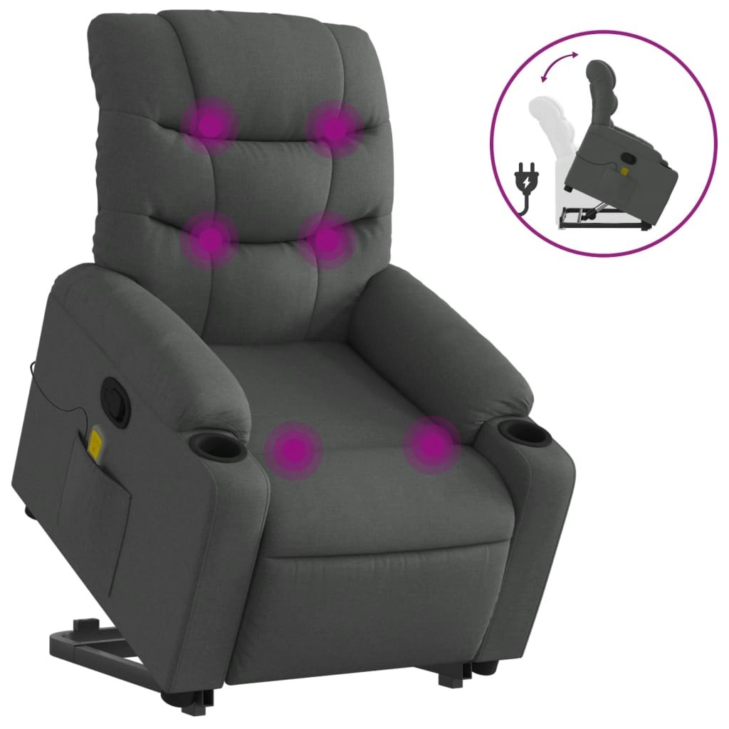 Stand up Massage Recliner Chair Dark Grey Fabric 3206858