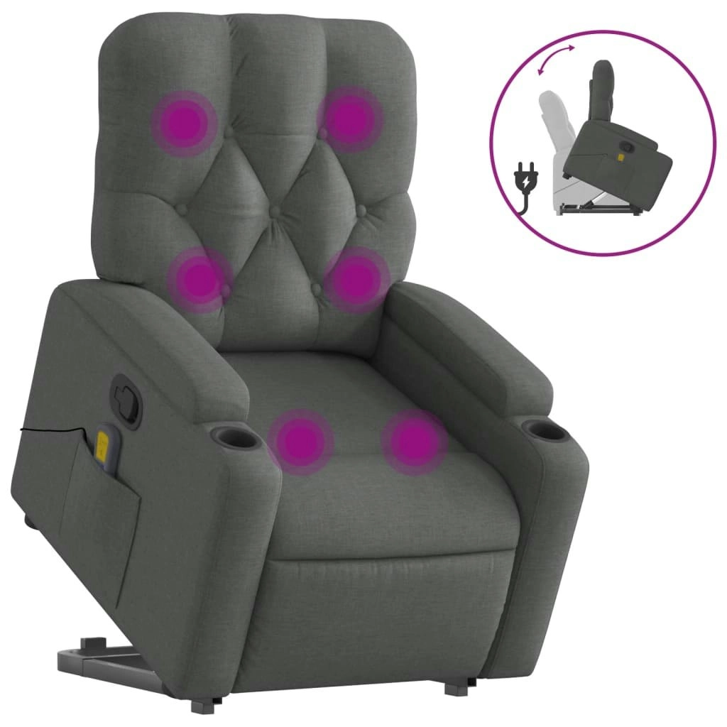 Stand up Massage Recliner Chair Dark Grey Fabric 3205671