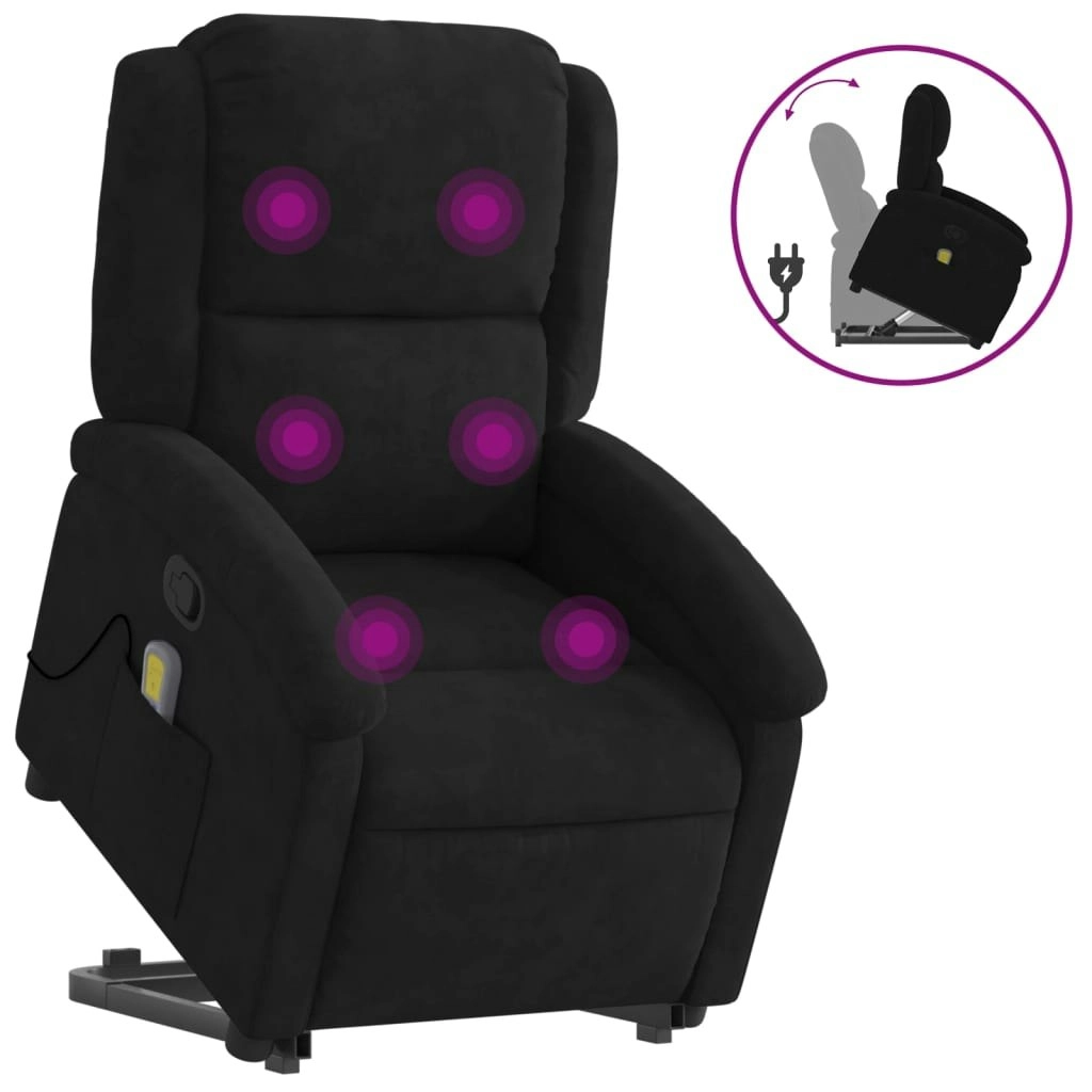 Stand up Massage Recliner Chair Black Velvet 3205503