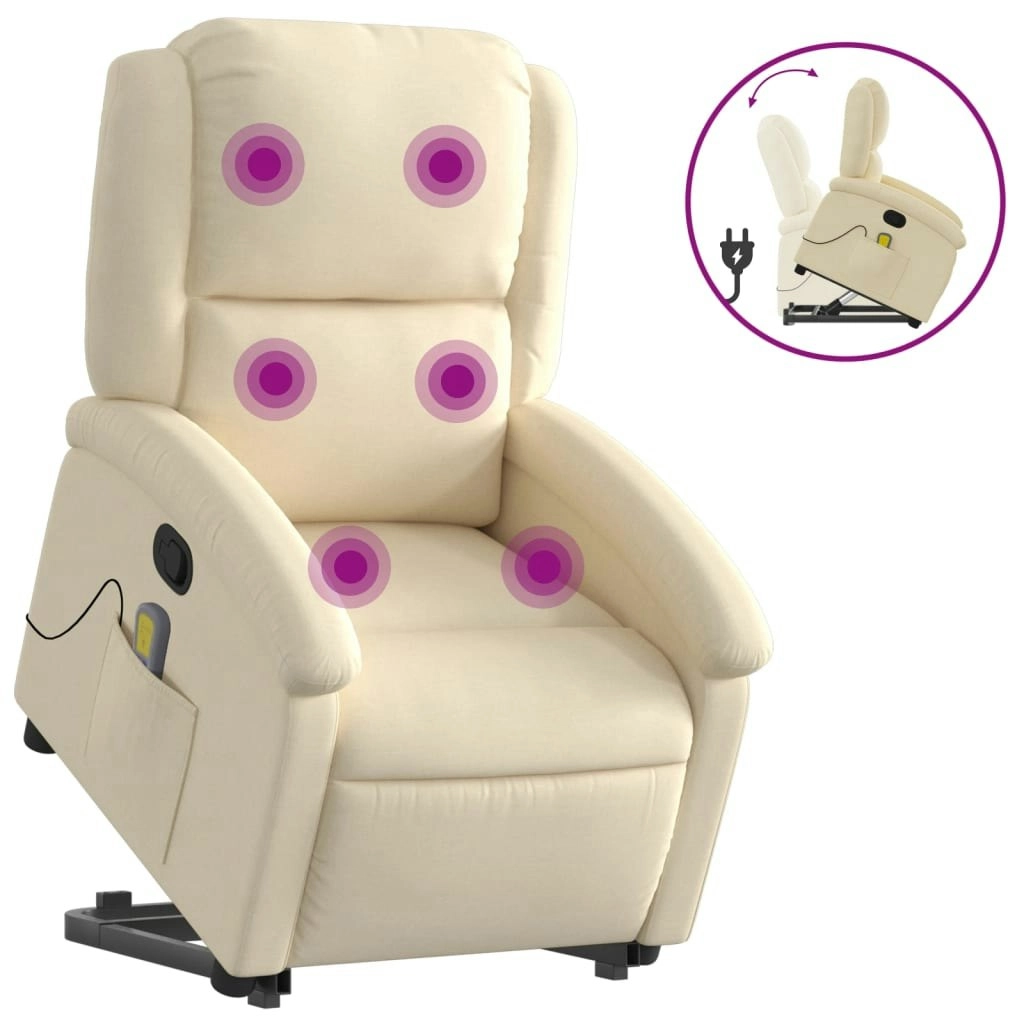 Stand up Massage Recliner Chair Cream Fabric 3205435