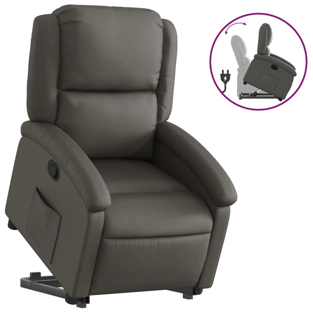 Stand up Recliner Chair Grey Real Leather 3205482