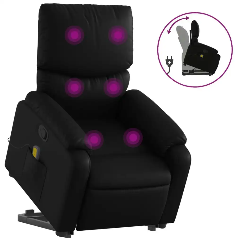 Stand up Massage Recliner Chair Black Faux Leather 3205716