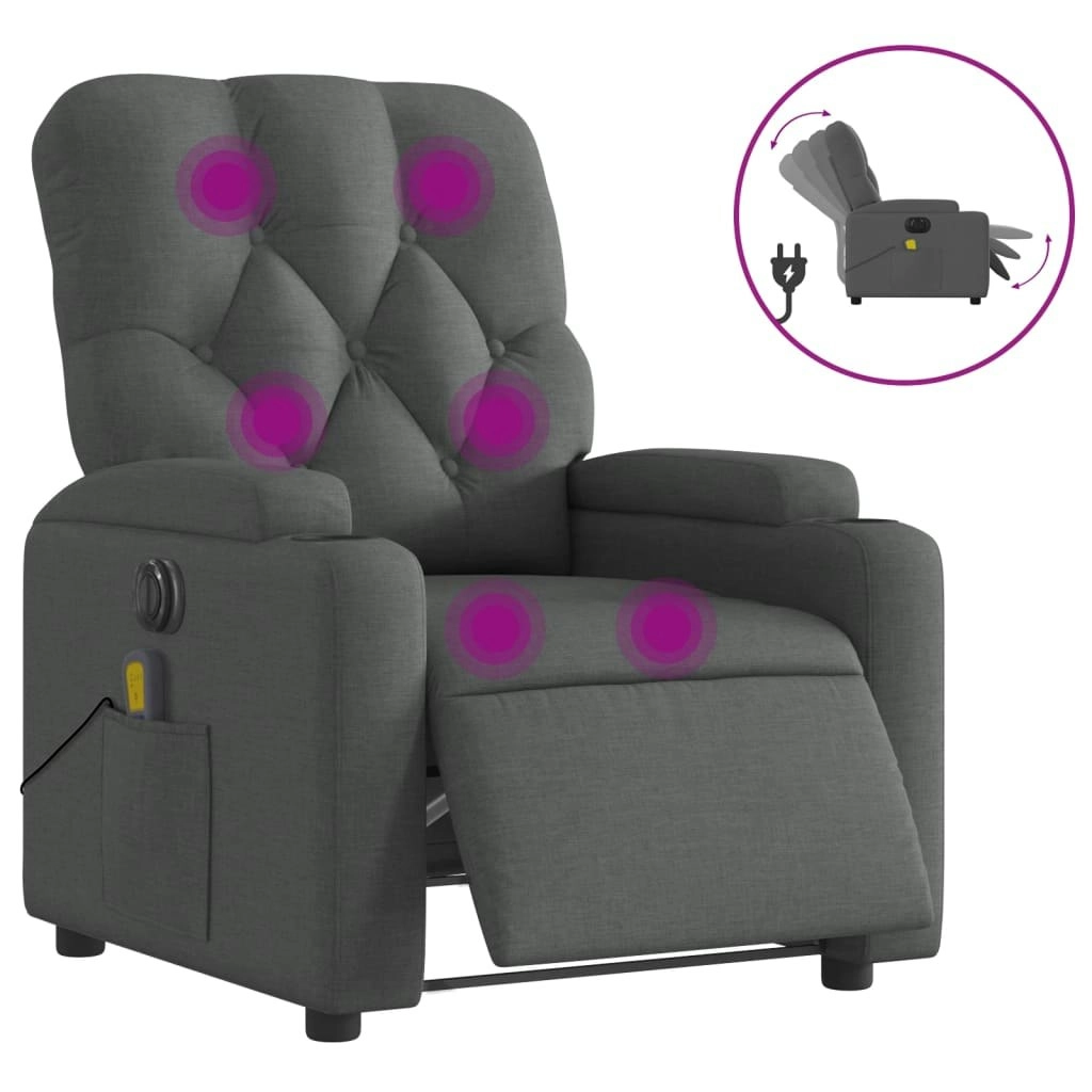 Electric Massage Recliner Chair Dark Grey Fabric 3205668