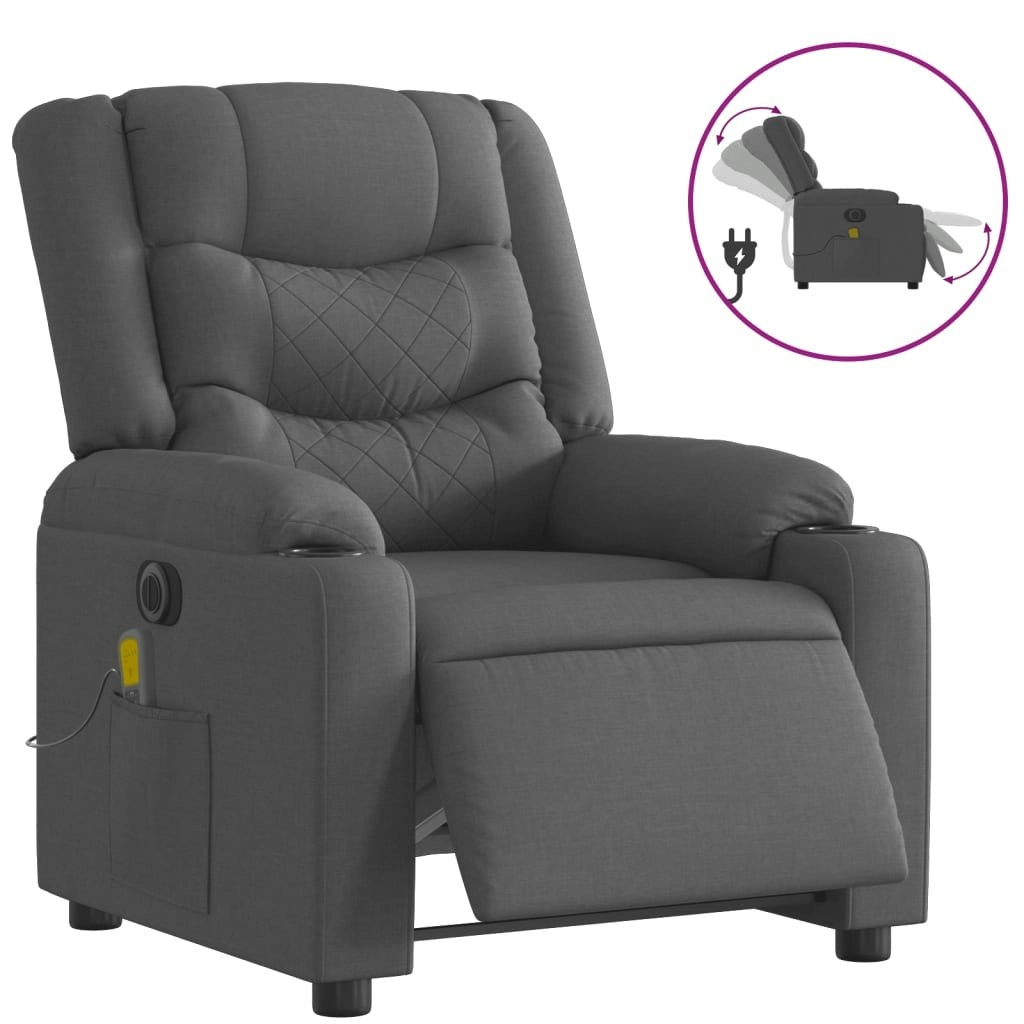 Electric Massage Recliner Chair Dark Grey Fabric 3206839