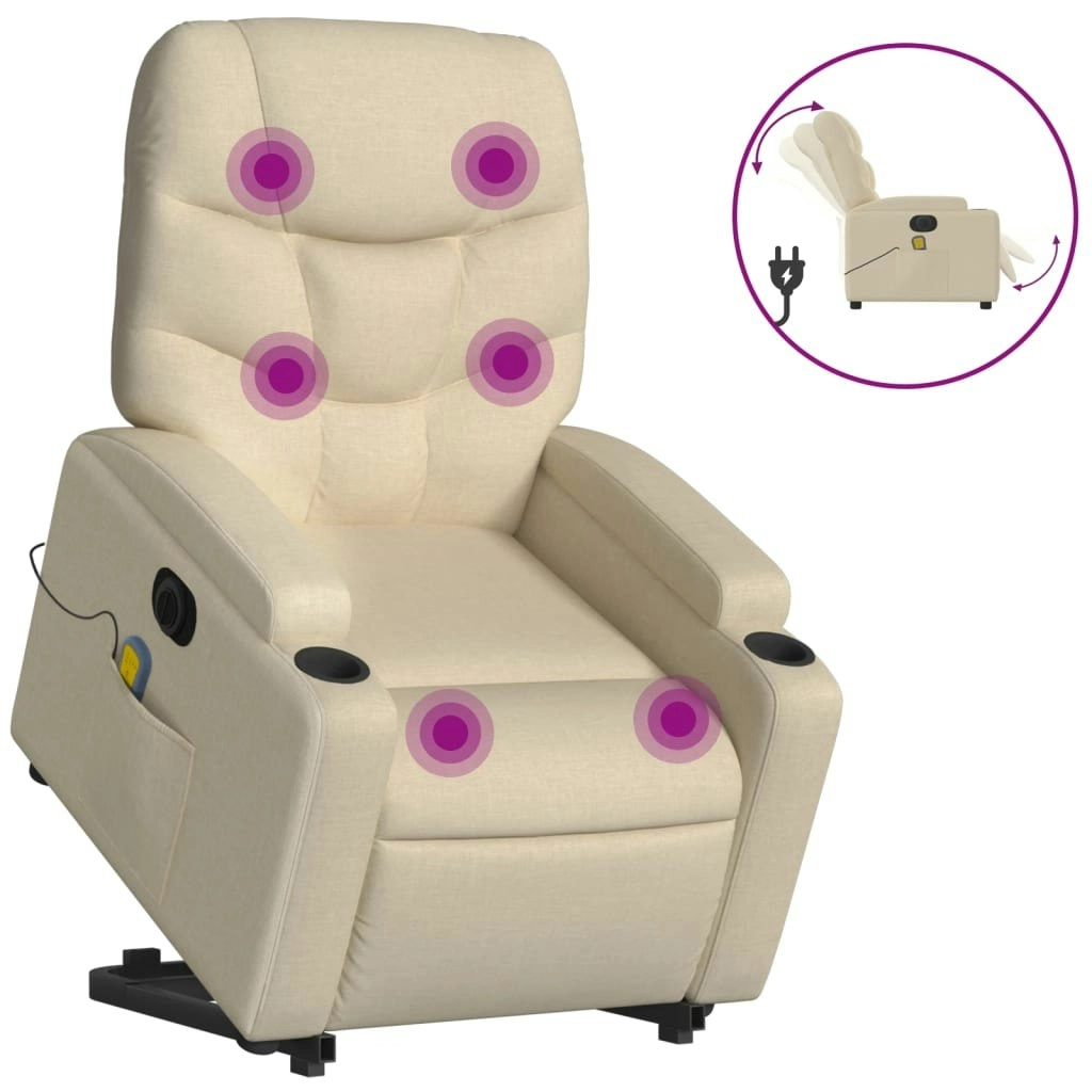 Electric Stand up Massage Recliner Chair Cream Fabric 3205639