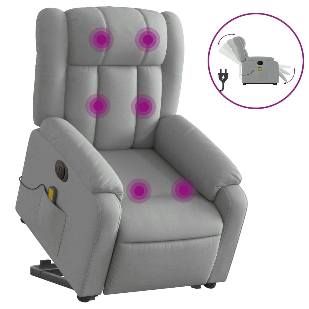 Electric Stand up Massage Recliner Chair Light Grey Fabric 3205800