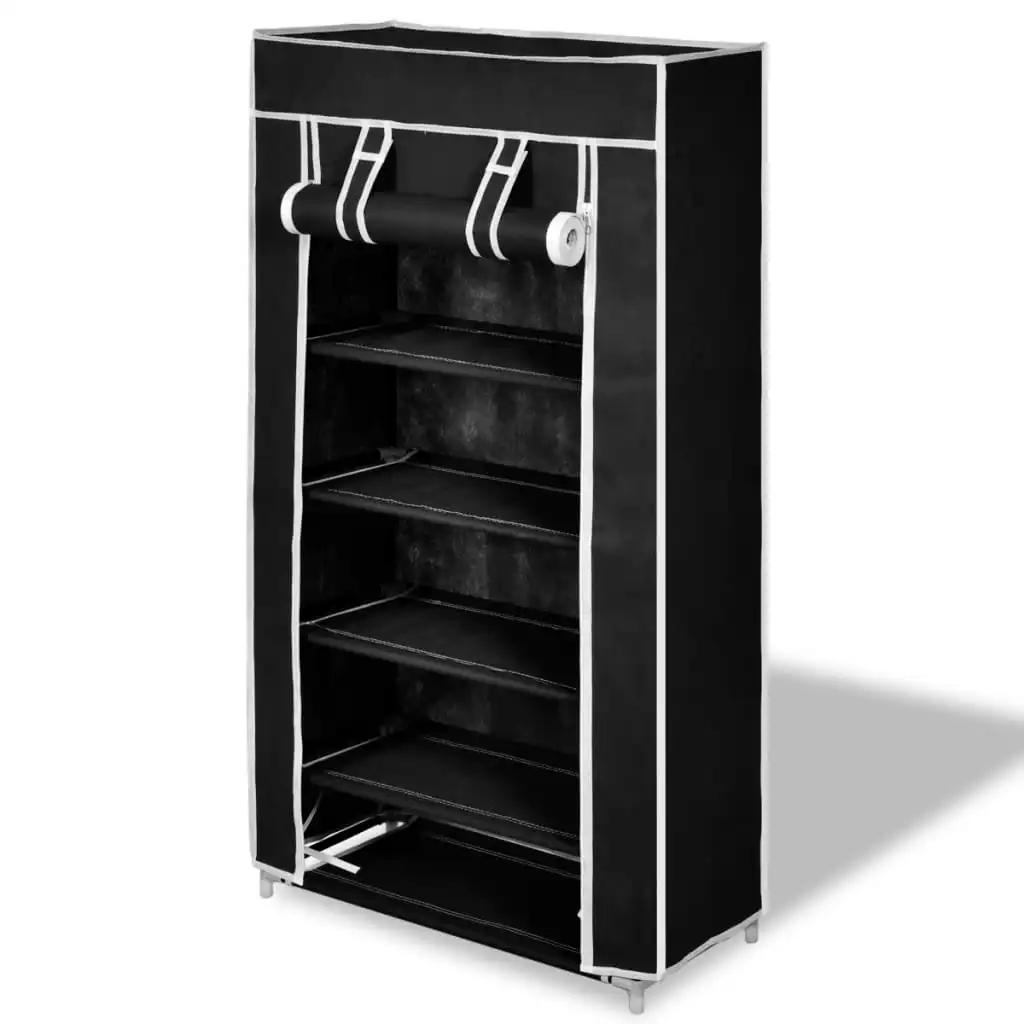 Fabric Shoe Cabinet with Cover 58 x 28 x 106 cm Black 240503