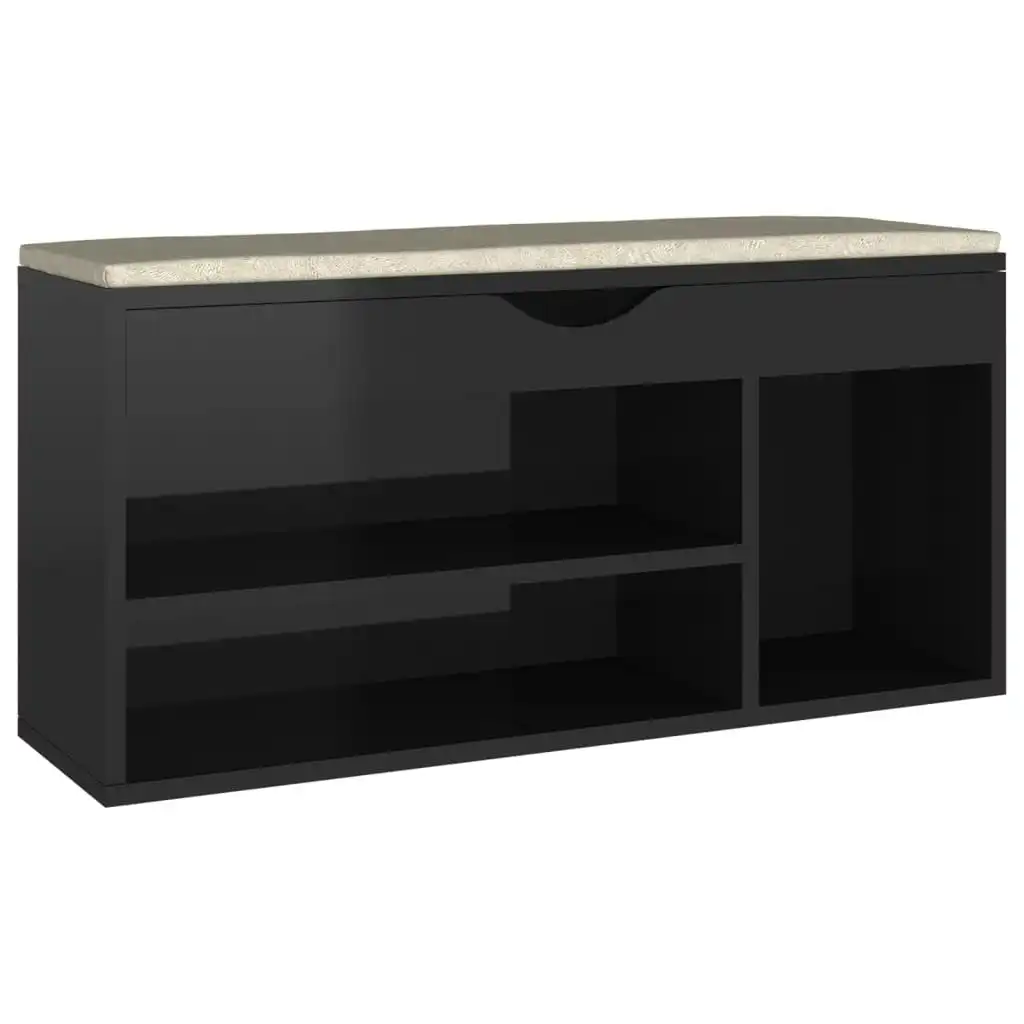 Shoe Bench with Cushion High Gloss Black 104x30x49 cm Engineered Wood 326757