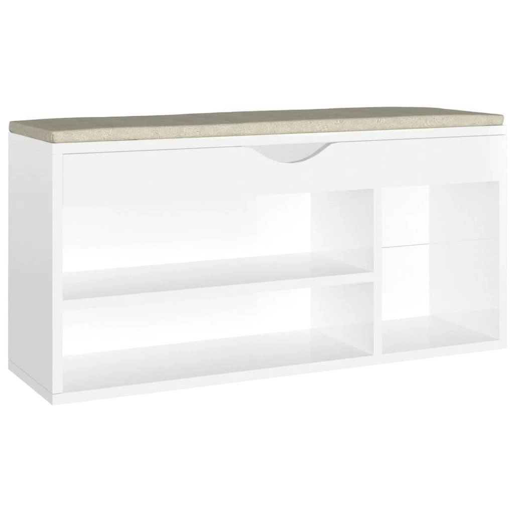 Shoe Bench with Cushion High Gloss White 104x30x49 cm Engineered Wood 326756