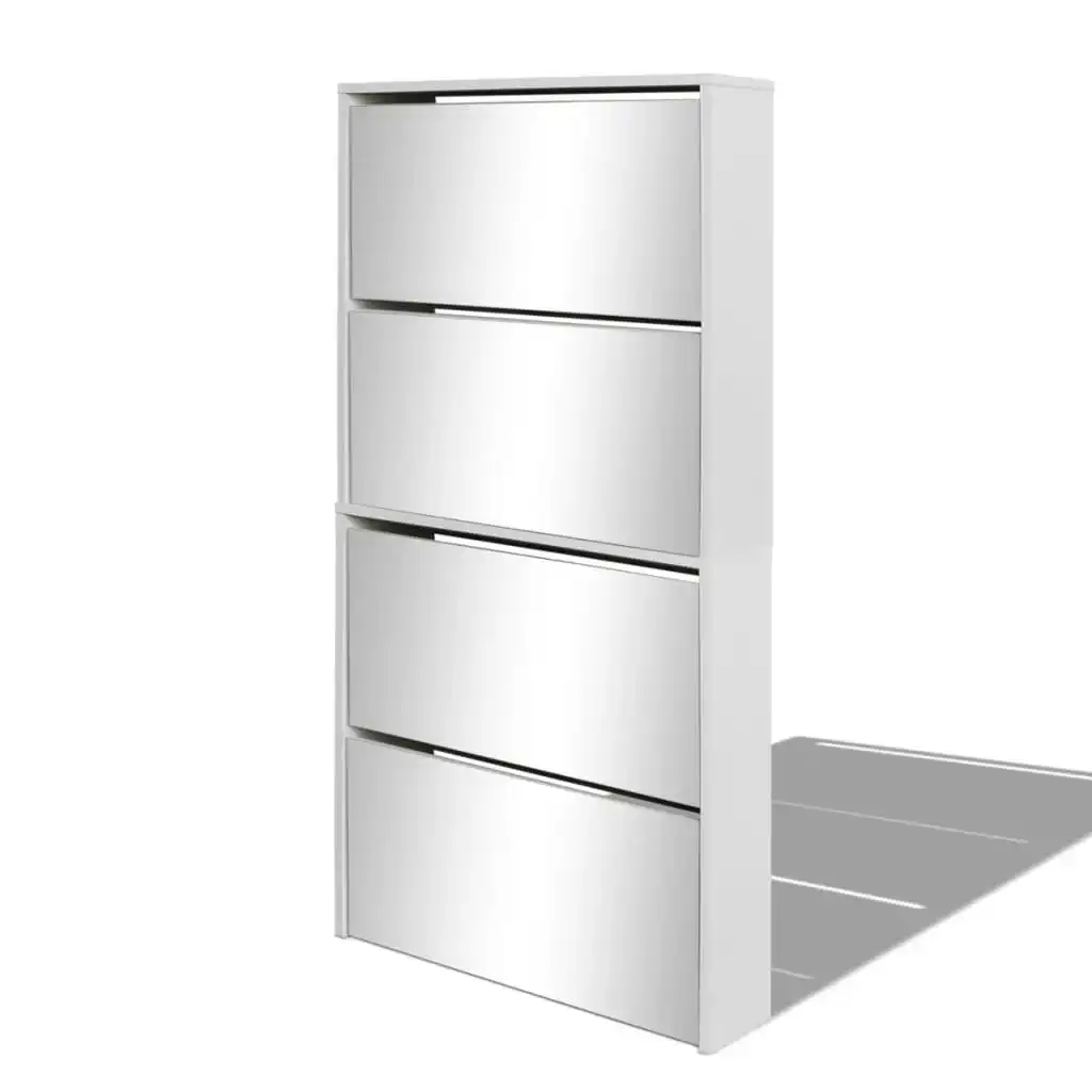 Shoe Cabinet 4-Layer Mirror White 63x17x134 cm 273936