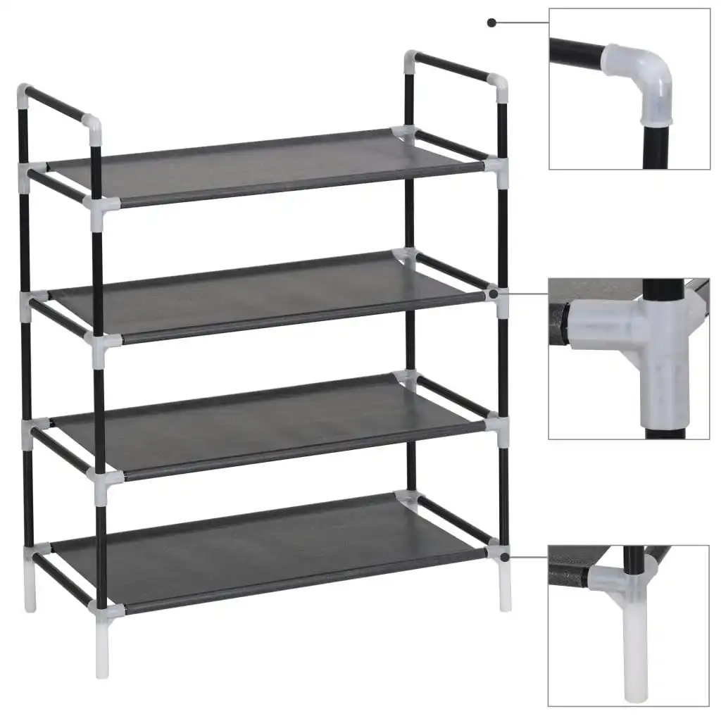 Shoe Rack with 4 Shelves Metal and Non-woven Fabric Black 245628