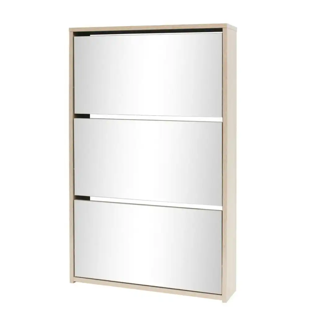 Shoe Cabinet 3-Layer Mirror Oak 63x17x102.5 cm 243047