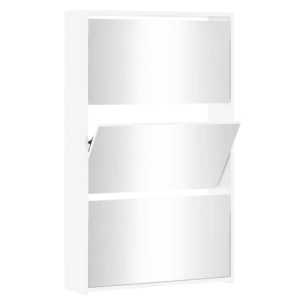 Shoe Cabinet with Mirror 3-Layer High Gloss White 63x17x102.5 cm 342637