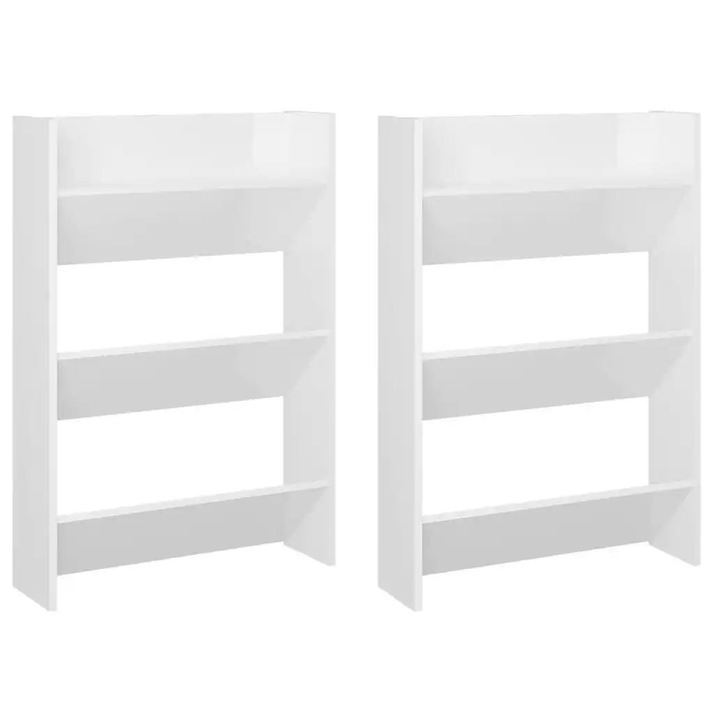 Wall Shoe Cabinets 2 pcs High Gloss White 60x18x90cm Engineered Wood 806772