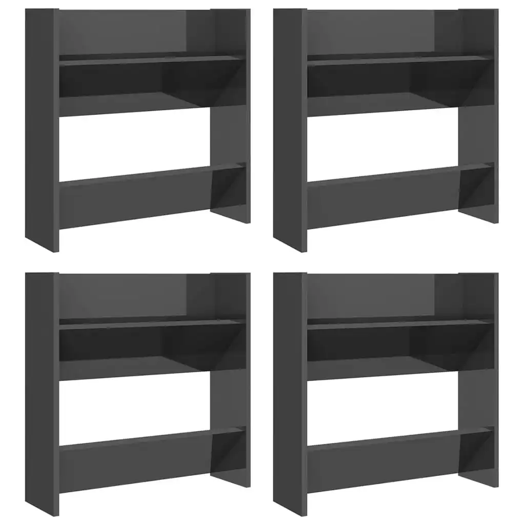 Wall Shoe Cabinets 4 pcs High Gloss Grey 60x18x60 cm Engineered Wood 806740