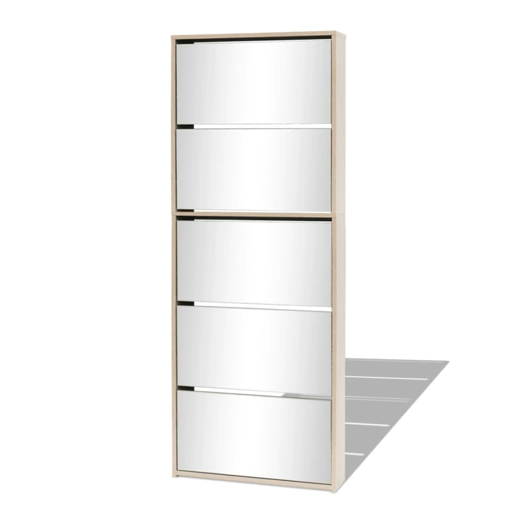 Shoe Cabinet 5-Layer Mirror Oak 63x17x169.5 cm 273937