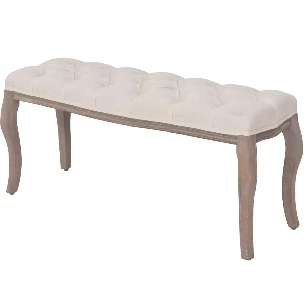 Bench Linen Solid Wood 110x38x48 cm Cream White 245359