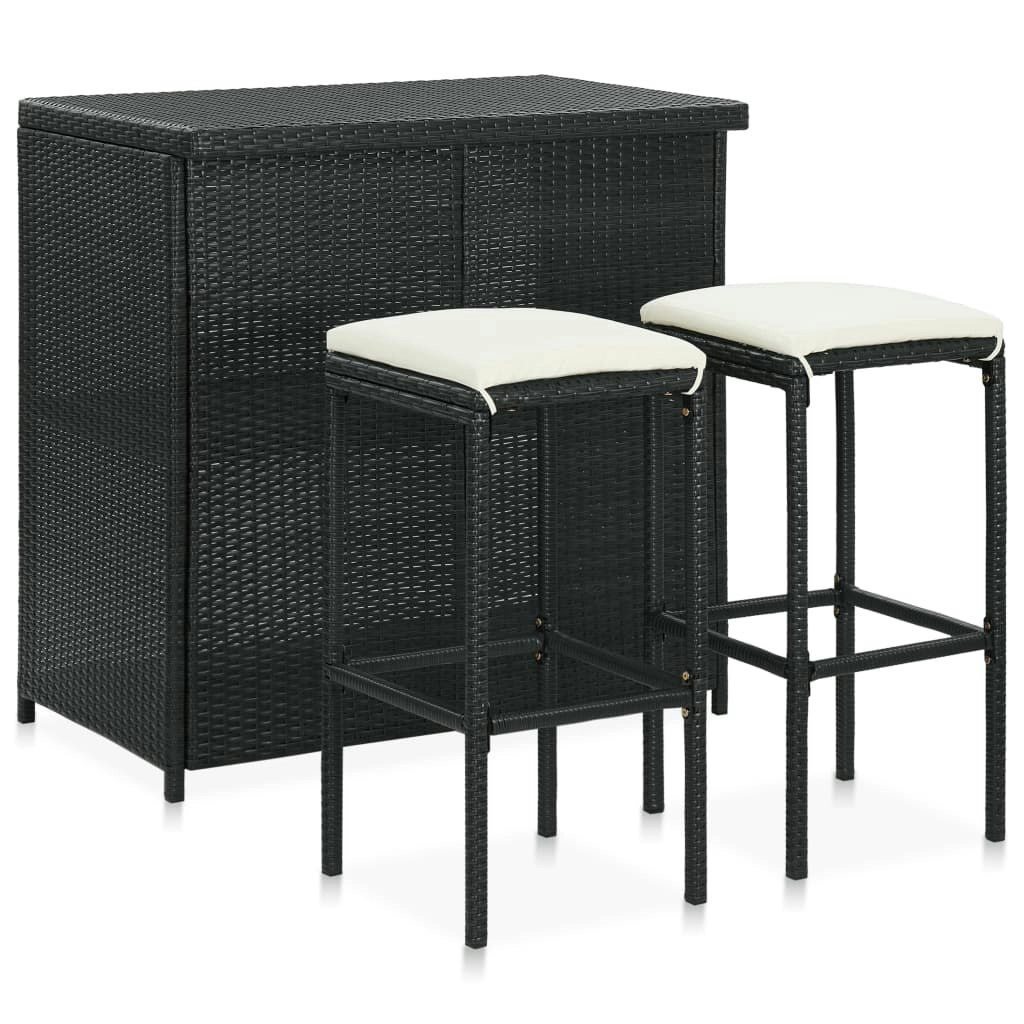 3 Piece Bar Set Poly Rattan Black 313471