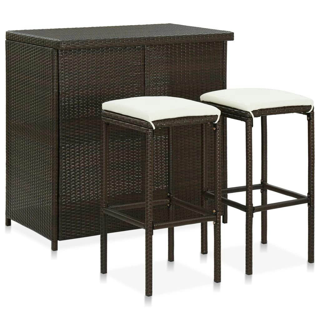 3 Piece Bar Set Poly Rattan Brown 313470