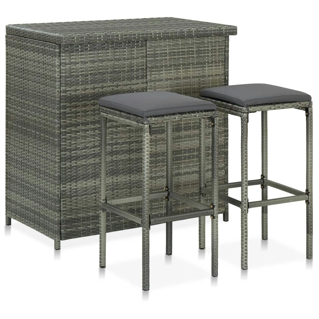 3 Piece Bar Set Poly Rattan Grey 313472