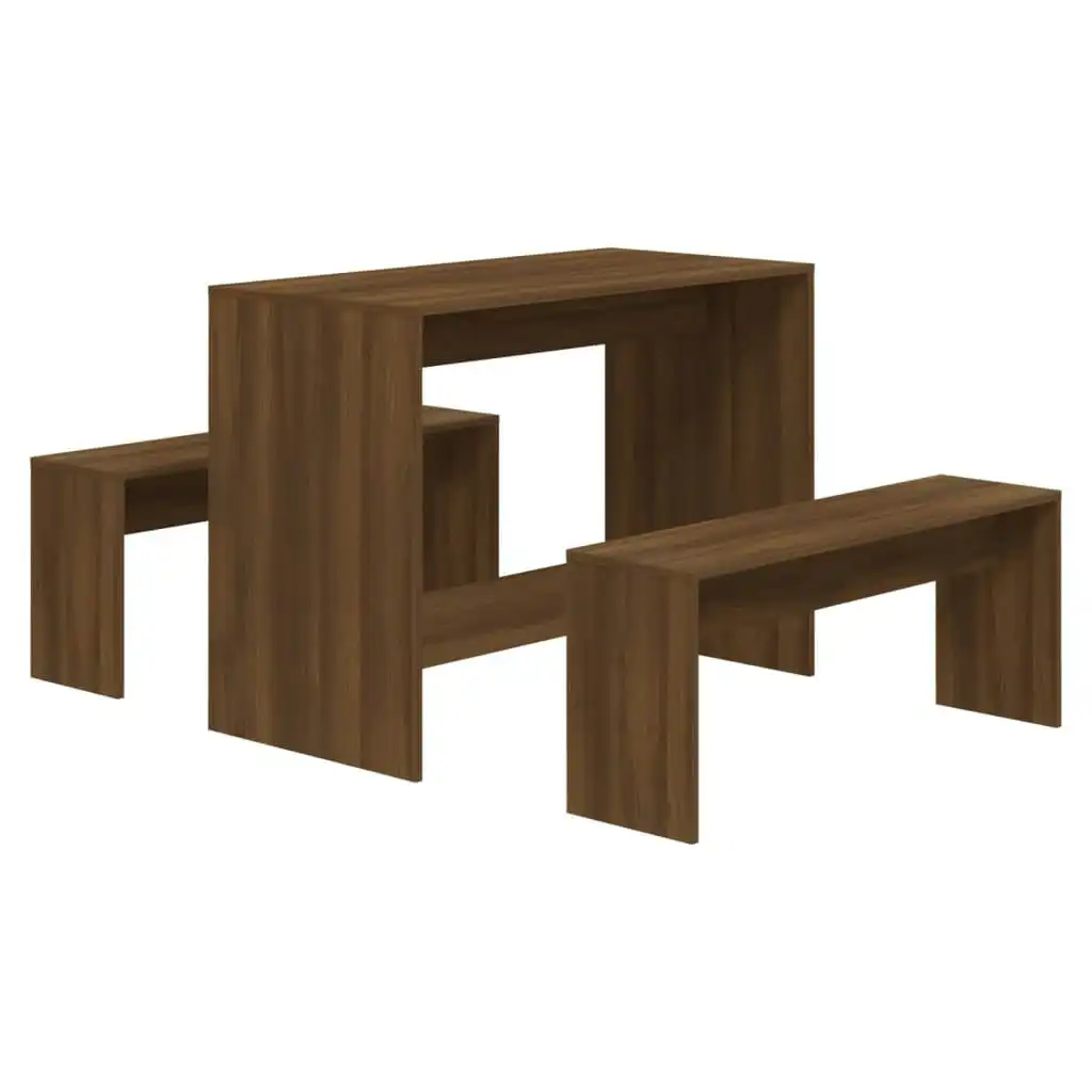 3 Piece Dining Set Brown Oak Engineered Wood 812971