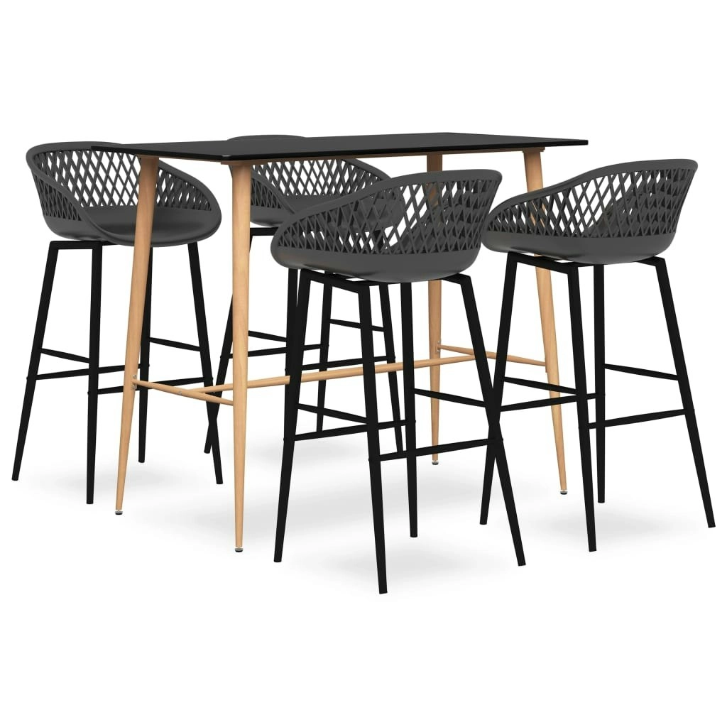 5 Piece Bar Set Black and Grey 3057461