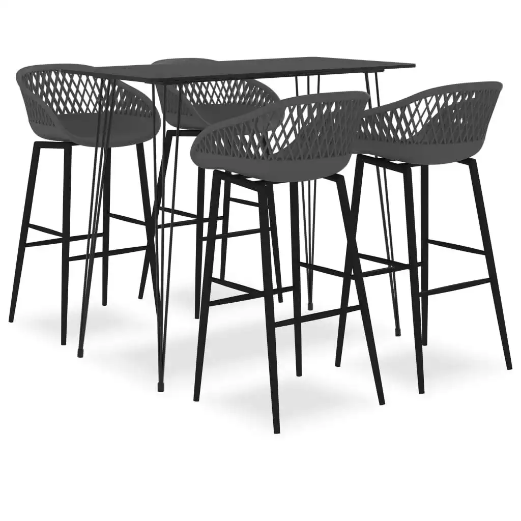 5 Piece Bar Set Black and Grey 3057377