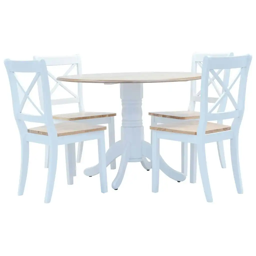 5 Piece Dining Set Solid Rubber Wood White and Brown 276870