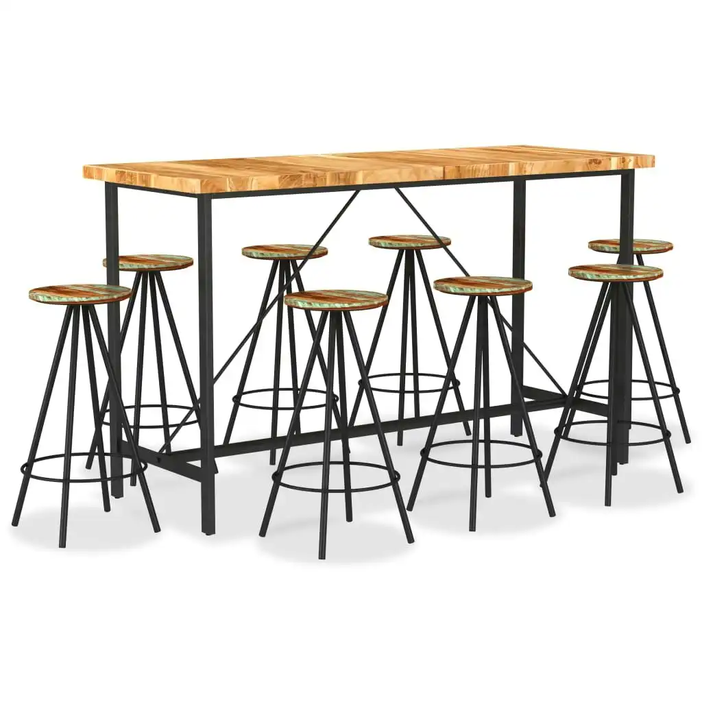 9 Piece Bar Set Solid Acacia Wood and Solid Reclaimed Wood 3053442