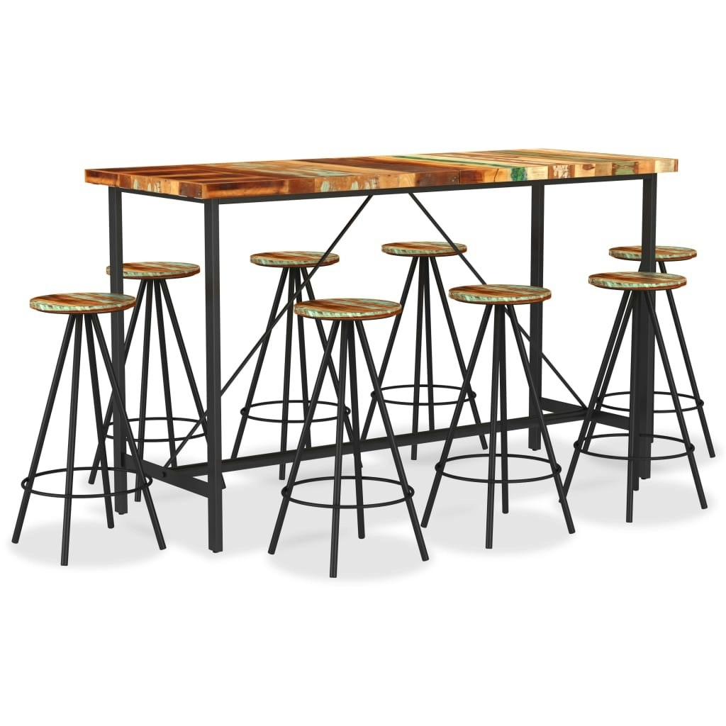 9 Piece Bar Set Solid Reclaimed Wood 3053445