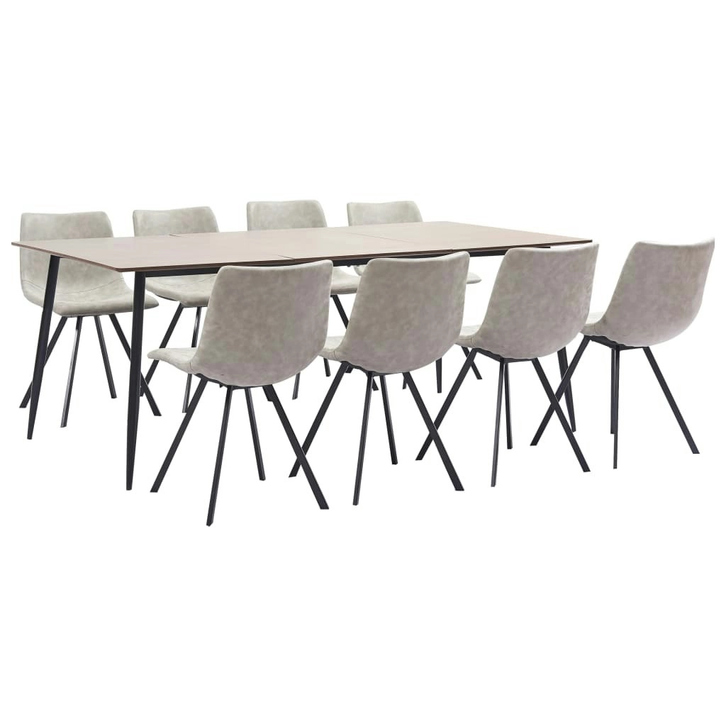 9 Piece Dining Set Light Grey Faux Leather 3050848