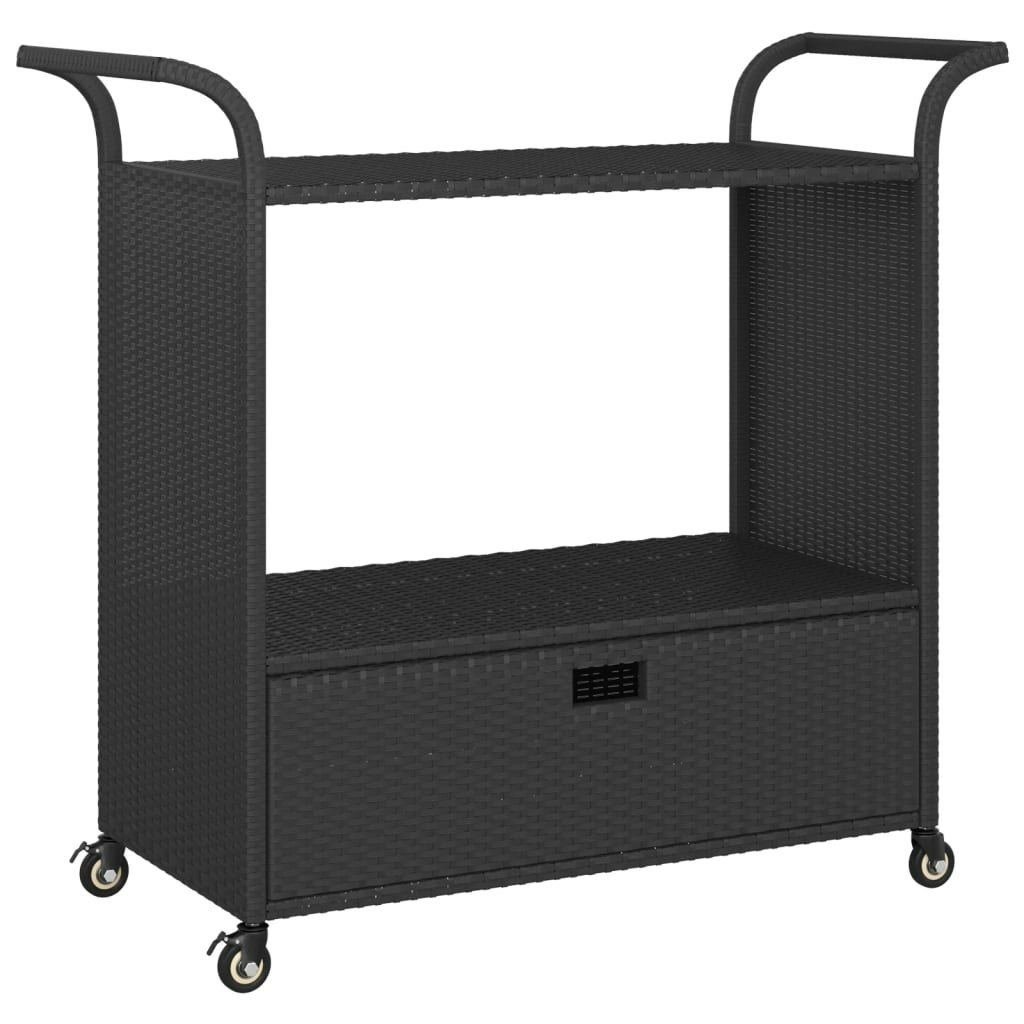 Bar Cart with Drawer Black 100x45x97 cm Poly Rattan 316663