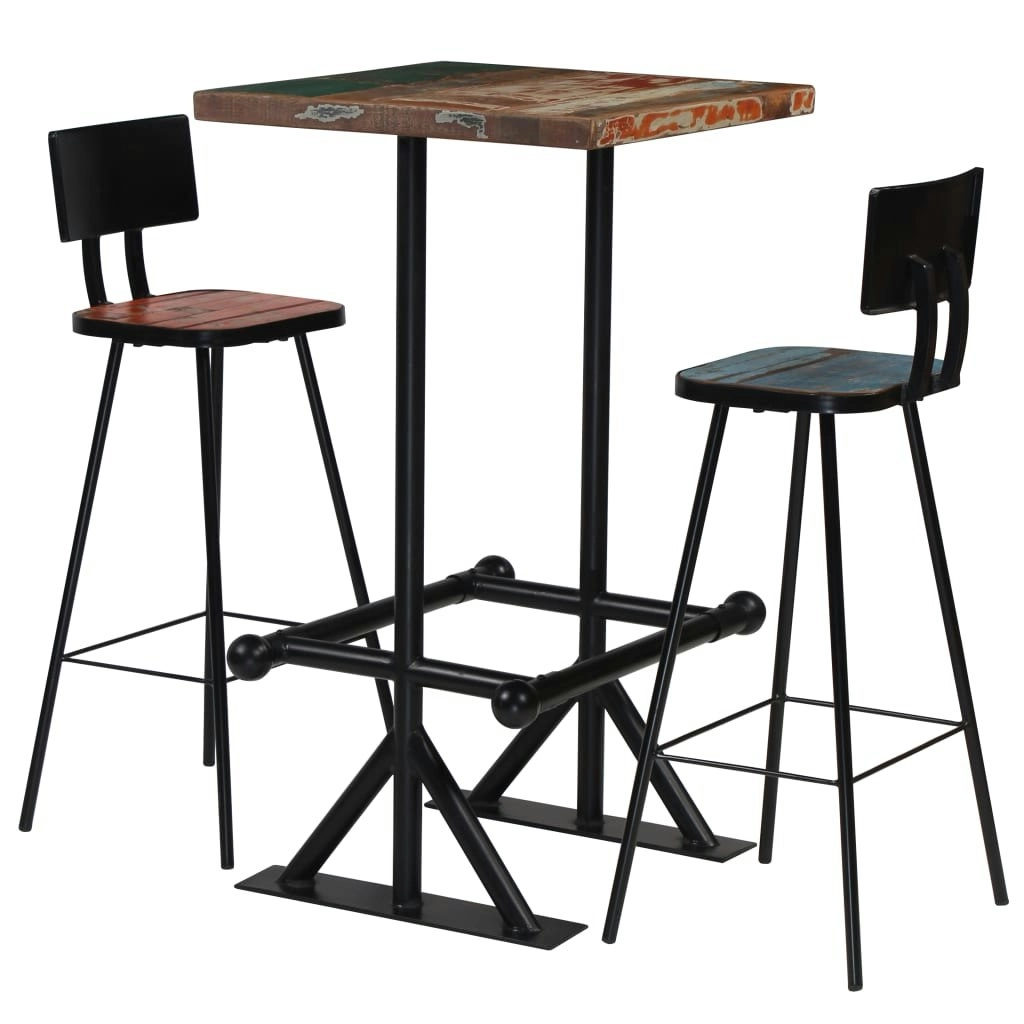 Bar Set 3 Piece Solid Reclaimed Wood Multicolour 245398