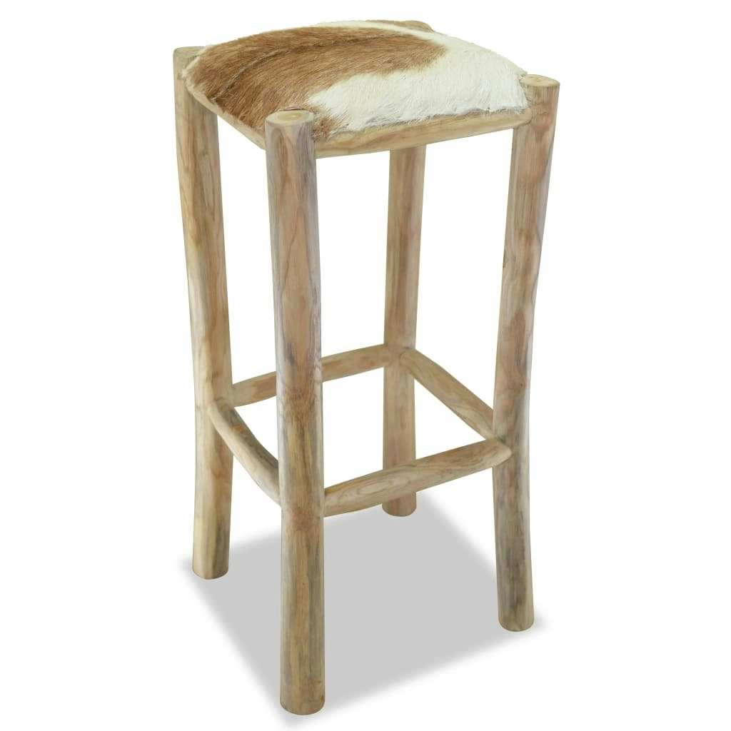 Bar Stool Real Leather and Solid Teak Wood 244544