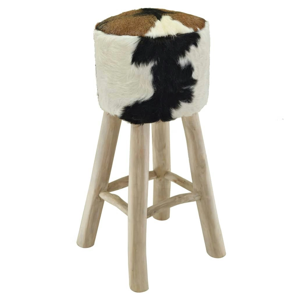 Bar Stool Real Leather and Solid Teak Wood 244542