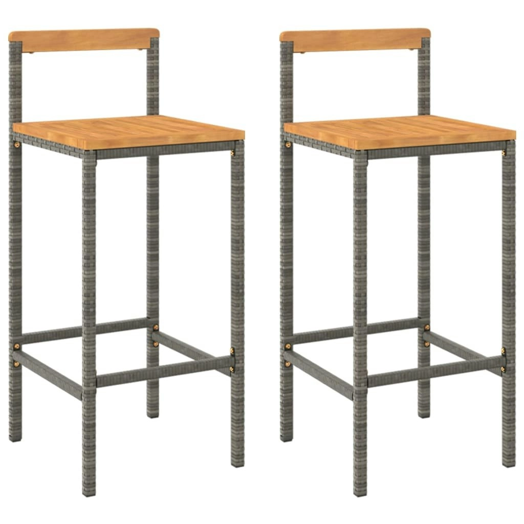 Bar Stools 2 pcs Grey Poly Rattan and Solid Wood Acacia 362607