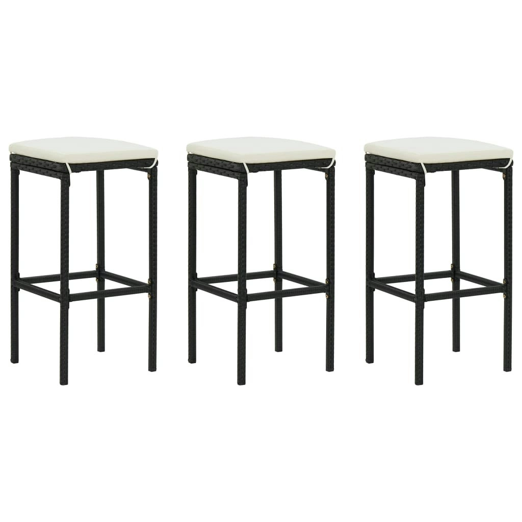 Bar Stools with Cushions 3 pcs Black Poly Rattan 313443