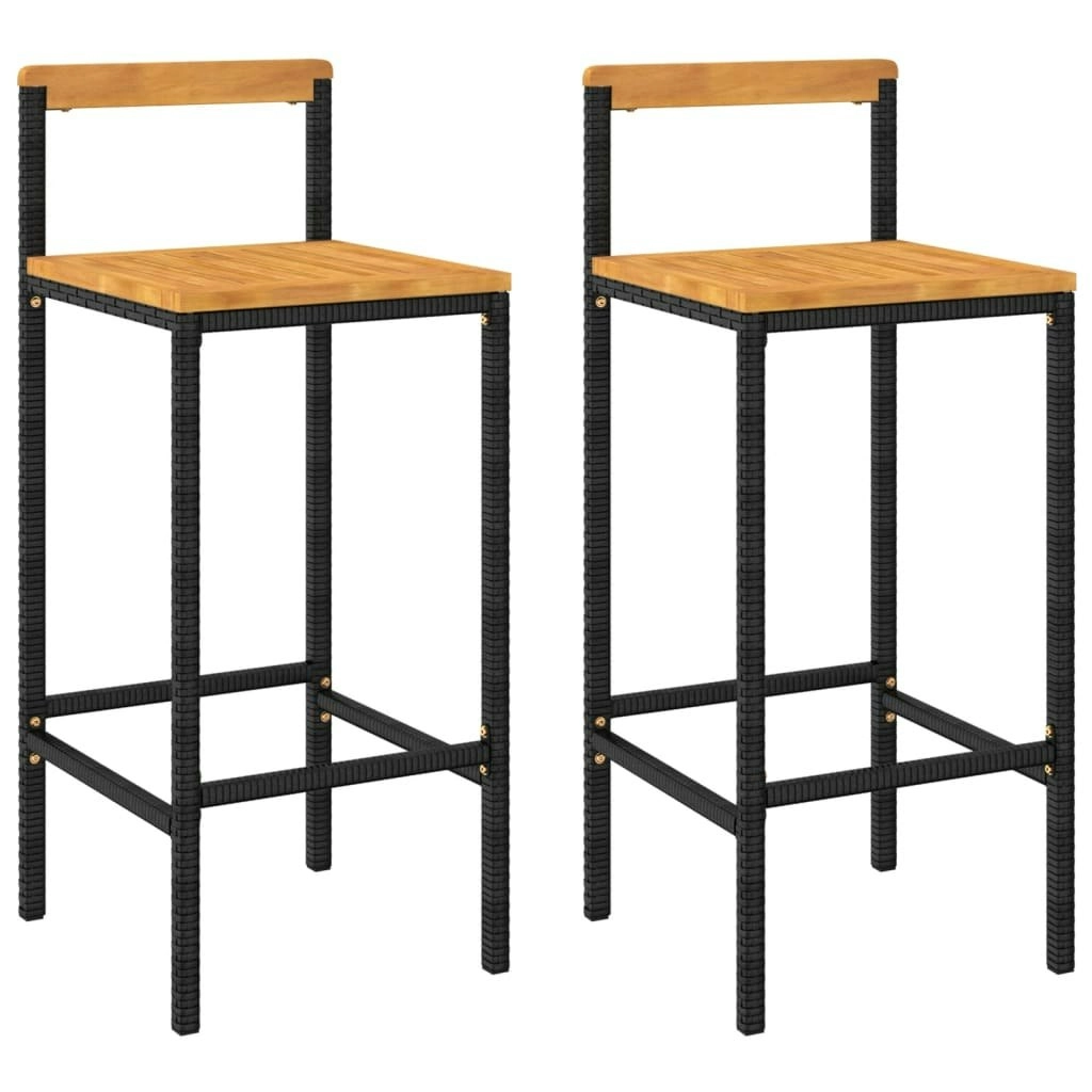 Bar Stools 2 pcs Black Poly Rattan and Solid Wood Acacia 362606